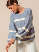 So Me Frosted Lines Dusty Blue Striped Long Sleeve Sweater-Women's Shirts & Tops-Shop Z & Joxa