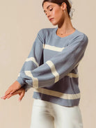 So Me Frosted Lines Dusty Blue Striped Long Sleeve Sweater-Women's Shirts & Tops-Shop Z & Joxa