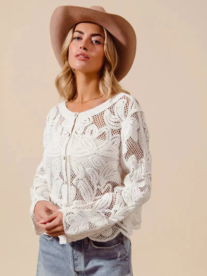 So Me Ivory Bloom Crochet Floral Lace Cardigan-Shirts & Tops-Shop Z & Joxa