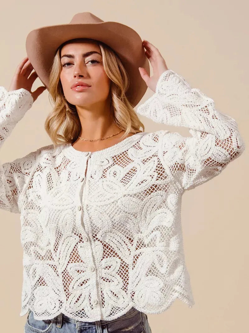 So Me Ivory Bloom Crochet Floral Lace Cardigan-Shirts & Tops-Shop Z & Joxa