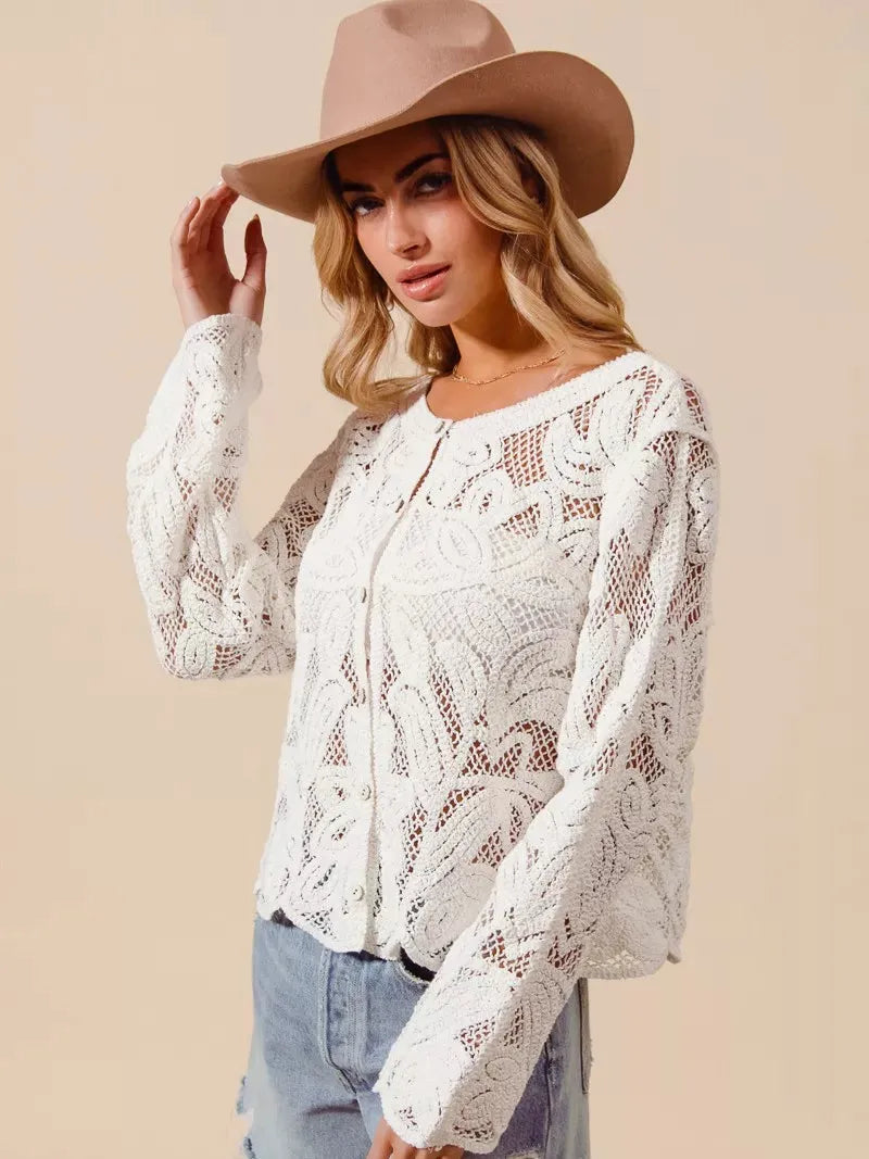 So Me Ivory Bloom Crochet Floral Lace Cardigan-Shirts & Tops-Shop Z & Joxa