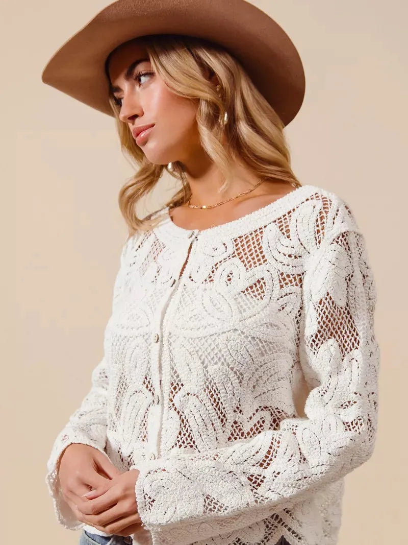 So Me Ivory Bloom Crochet Floral Lace Cardigan-Shirts & Tops-Shop Z & Joxa