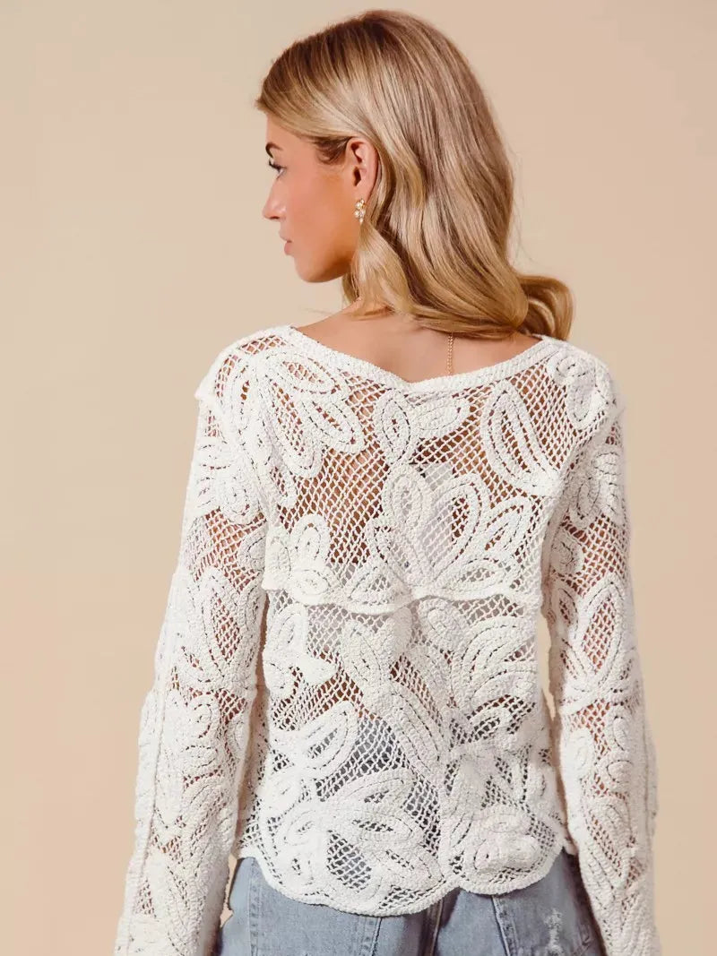 So Me Ivory Bloom Crochet Floral Lace Cardigan-Shirts & Tops-Shop Z & Joxa