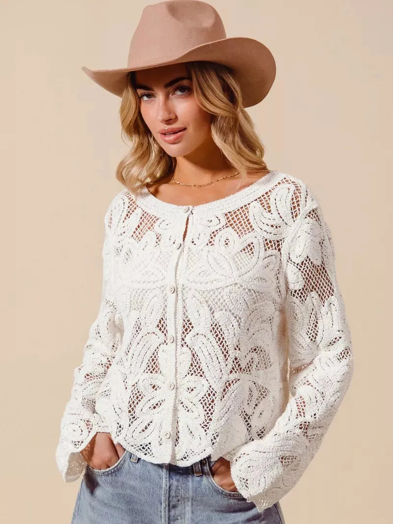 So Me Ivory Bloom Crochet Floral Lace Cardigan-Shirts & Tops-Shop Z & Joxa