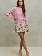 So Me Ivory Bloom Pink Floral Tiered Flare Mini Skirt-Women's Skirts & Skorts-Shop Z & Joxa