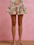 So Me Ivory Bloom Pink Floral Tiered Flare Mini Skirt-Women's Skirts & Skorts-Shop Z & Joxa