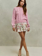 So Me Ivory Bloom Pink Floral Tiered Flare Mini Skirt-Women's Skirts & Skorts-Shop Z & Joxa