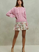 So Me Ivory Bloom Pink Floral Tiered Flare Mini Skirt-Women's Skirts & Skorts-Shop Z & Joxa
