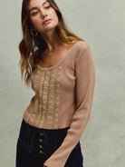 So Me Latte Lace Revival Vintage Wash Lace Crop Knit Top-Women's Shirts & Tops-Shop Z & Joxa