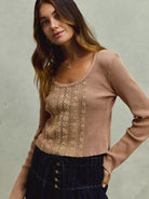 So Me Latte Lace Revival Vintage Wash Lace Crop Knit Top-Women's Shirts & Tops-Shop Z & Joxa