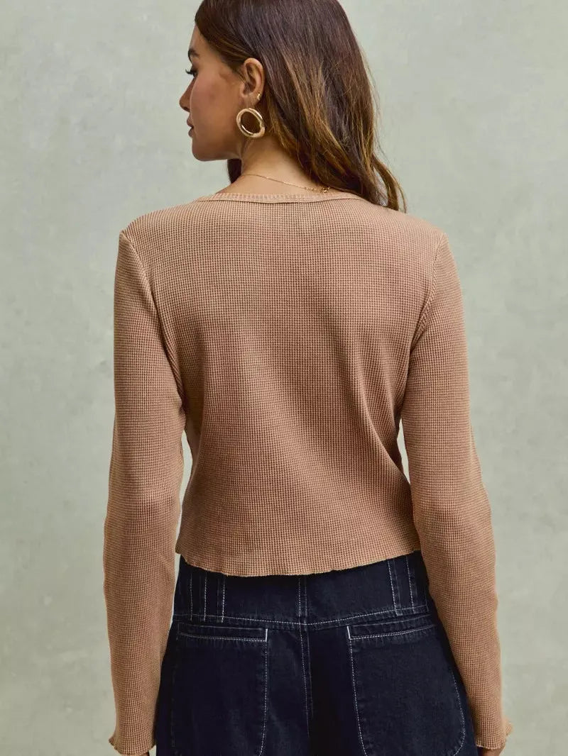 So Me Latte Lace Revival Vintage Wash Lace Crop Knit Top-Women's Shirts & Tops-Shop Z & Joxa