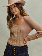 So Me Latte Lace Revival Vintage Wash Lace Crop Knit Top-Women's Shirts & Tops-Shop Z & Joxa