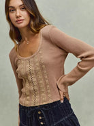 So Me Latte Lace Revival Vintage Wash Lace Crop Knit Top-Women's Shirts & Tops-Shop Z & Joxa