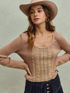 So Me Latte Lace Revival Vintage Wash Lace Crop Knit Top-Women's Shirts & Tops-Shop Z & Joxa