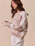 So Me Loosely Luxe Striped Texture Long Sleeve Sweater-Women's Shirts & Tops-Shop Z & Joxa