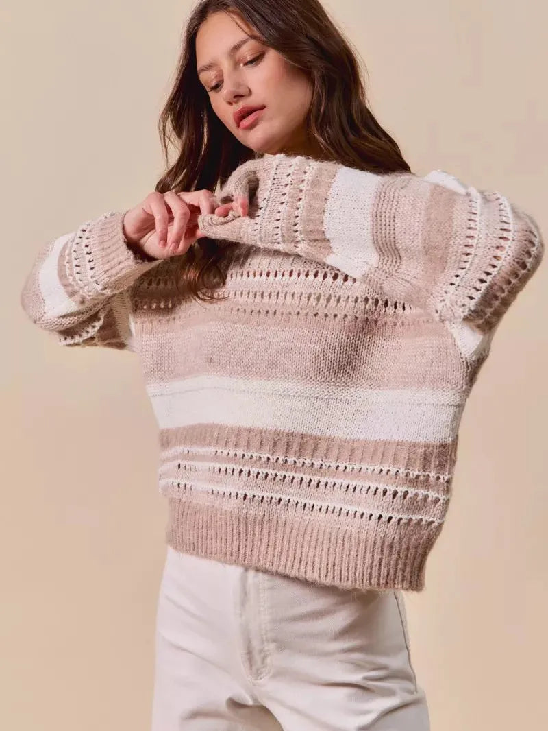 So Me Loosely Luxe Striped Texture Long Sleeve Sweater-Women's Shirts & Tops-Shop Z & Joxa