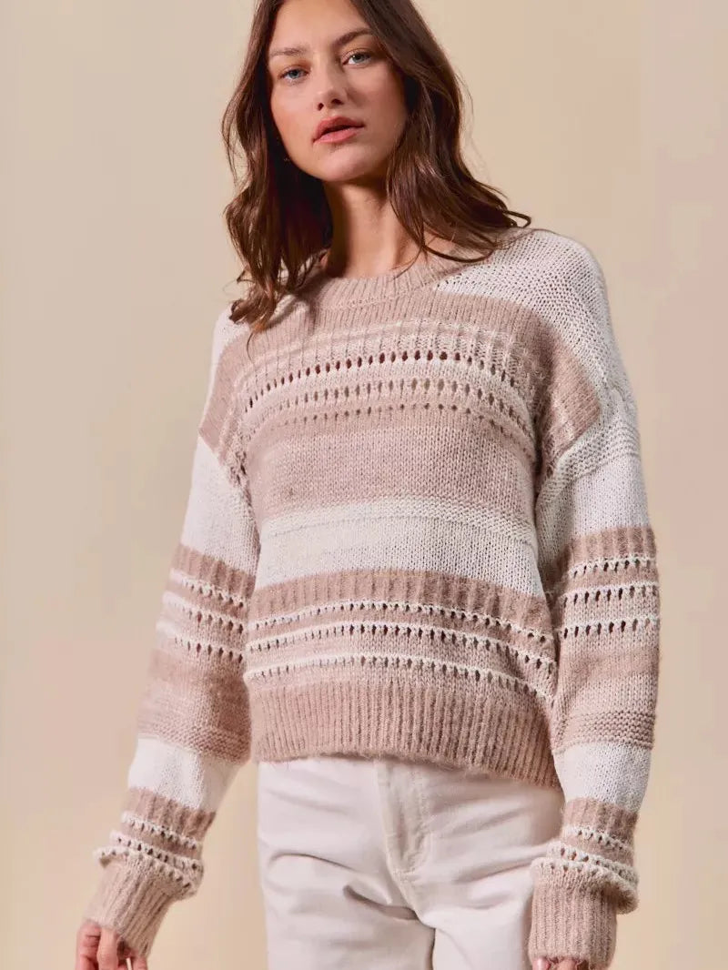 So Me Loosely Luxe Striped Texture Long Sleeve Sweater-Women's Shirts & Tops-Shop Z & Joxa