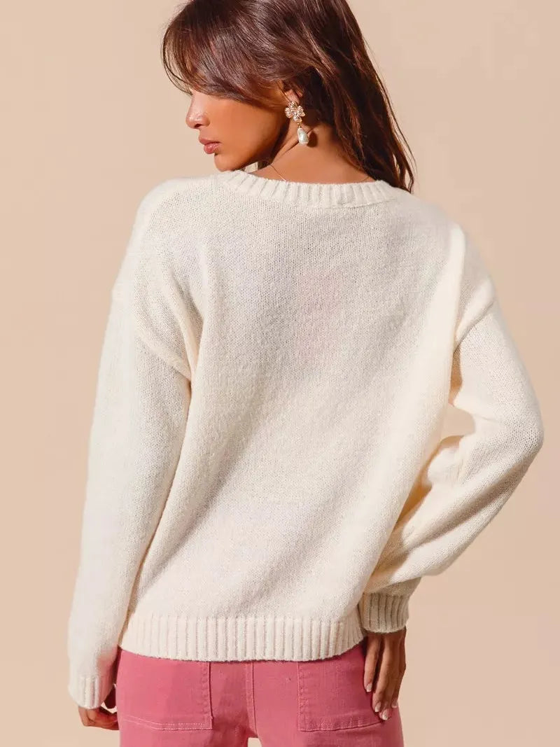 So Me Love & Cherries Knitted Valentine Sweater Top-Women's Shirts & Tops-Shop Z & Joxa