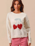So Me Love & Cherries Knitted Valentine Sweater Top-Women's Shirts & Tops-Shop Z & Joxa