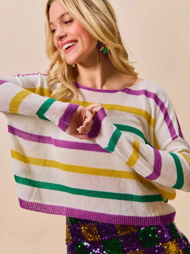 So Me Mardi Chic Color Stripe Lightweight Sweater Top-Women's Shirts & Tops-Shop Z & Joxa