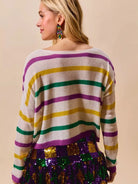 So Me Mardi Chic Color Stripe Lightweight Sweater Top-Women's Shirts & Tops-Shop Z & Joxa