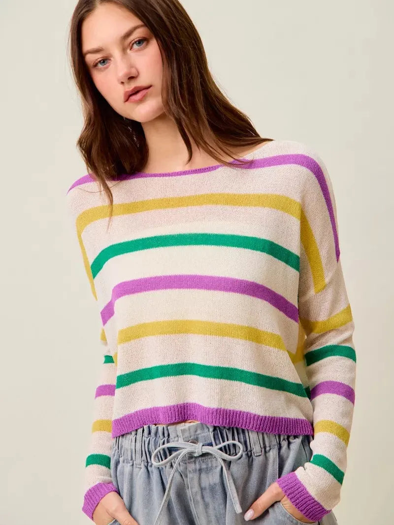So Me Mardi Chic Color Stripe Lightweight Sweater Top-Women's Shirts & Tops-Shop Z & Joxa