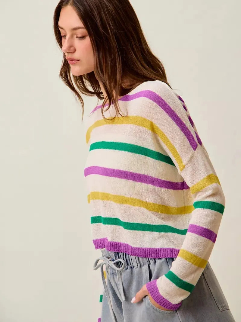 So Me Mardi Chic Color Stripe Lightweight Sweater Top-Women's Shirts & Tops-Shop Z & Joxa