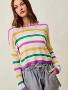 So Me Mardi Chic Color Stripe Lightweight Sweater Top-Women's Shirts & Tops-Shop Z & Joxa