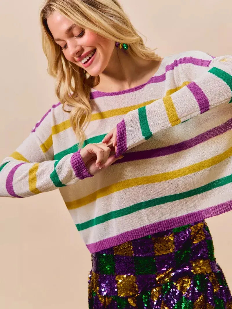 So Me Mardi Chic Color Stripe Lightweight Sweater Top-Women's Shirts & Tops-Shop Z & Joxa