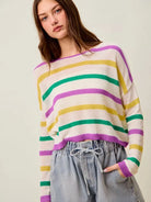 So Me Mardi Chic Color Stripe Lightweight Sweater Top-Women's Shirts & Tops-Shop Z & Joxa