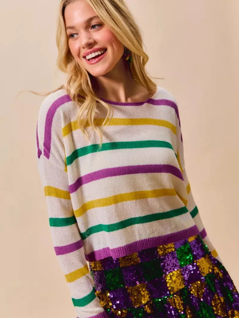 So Me Mardi Chic Color Stripe Lightweight Sweater Top-Women's Shirts & Tops-Shop Z & Joxa