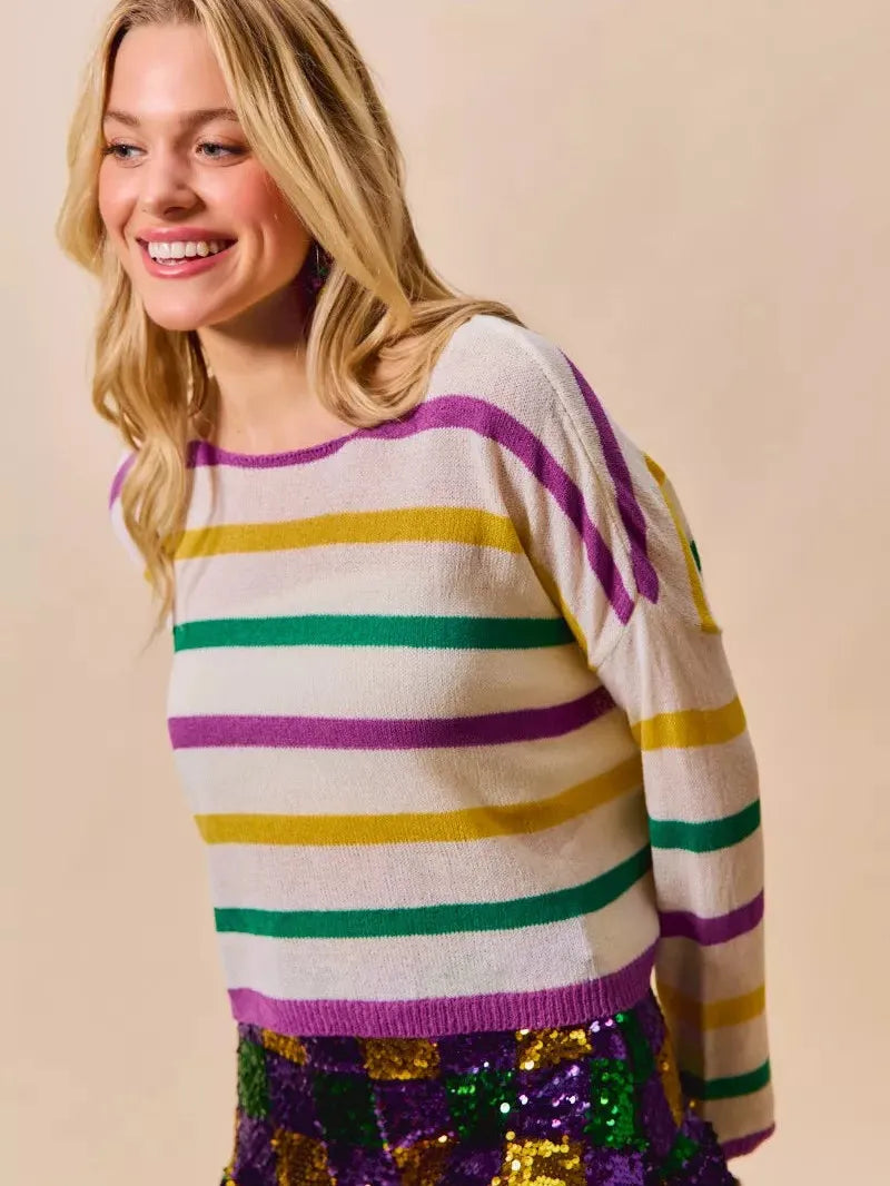 So Me Mardi Chic Color Stripe Lightweight Sweater Top-Women's Shirts & Tops-Shop Z & Joxa