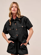 So Me Midnight Denim Duo Button up Game Day Top & Shorts Set-Women's Sets-Shop Z & Joxa