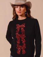 So Me Midnight Sparkle Bow Sequence Ribbon Christmas Sweater-Women's Shirts & Tops-Shop Z & Joxa