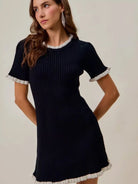 So Me Mini Moments Ruffled Sweater Knit Mini Dress in Black-Women's Dresses-Shop Z & Joxa