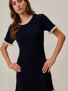 So Me Mini Moments Ruffled Sweater Knit Mini Dress in Black-Women's Dresses-Shop Z & Joxa