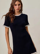 So Me Mini Moments Ruffled Sweater Knit Mini Dress in Black-Women's Dresses-Shop Z & Joxa