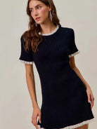 So Me Mini Moments Ruffled Sweater Knit Mini Dress in Black-Women's Dresses-Shop Z & Joxa