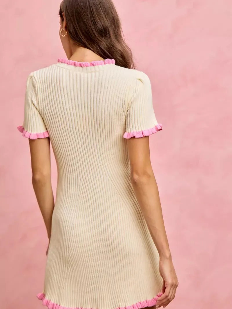So Me Mini Moments Ruffled Sweater Knit Mini Dress in Ivory-Women's Dresses-Shop Z & Joxa
