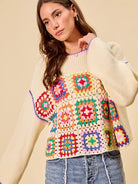 So Me Patchwork Charm Multi Color Granny Crochet Sweater Top-Women's Shirts & Tops-Shop Z & Joxa