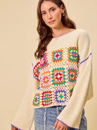 So Me Patchwork Charm Multi Color Granny Crochet Sweater Top-Women's Shirts & Tops-Shop Z & Joxa
