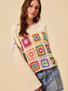 So Me Patchwork Charm Multi Color Granny Crochet Sweater Top-Women's Shirts & Tops-Shop Z & Joxa