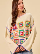 So Me Patchwork Charm Multi Color Granny Crochet Sweater Top-Women's Shirts & Tops-Shop Z & Joxa