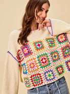 So Me Patchwork Charm Multi Color Granny Crochet Sweater Top-Women's Shirts & Tops-Shop Z & Joxa