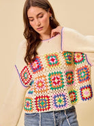 So Me Patchwork Charm Multi Color Granny Crochet Sweater Top-Women's Shirts & Tops-Shop Z & Joxa