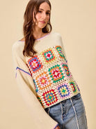 So Me Patchwork Charm Multi Color Granny Crochet Sweater Top-Women's Shirts & Tops-Shop Z & Joxa