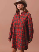 So Me Plaid Escape Button Up Plaid Shirt Dress-Shirts & Tops-Shop Z & Joxa