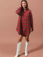 So Me Plaid Escape Button Up Plaid Shirt Dress-Shirts & Tops-Shop Z & Joxa