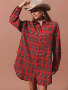 So Me Plaid Escape Button Up Plaid Shirt Dress-Shirts & Tops-Shop Z & Joxa