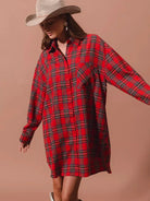So Me Plaid Escape Button Up Plaid Shirt Dress-Shirts & Tops-Shop Z & Joxa